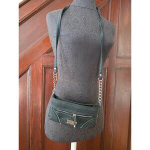 Nine West Black Faux Leather Crossbody Bag With Chain Strap Zipper Front Pocket